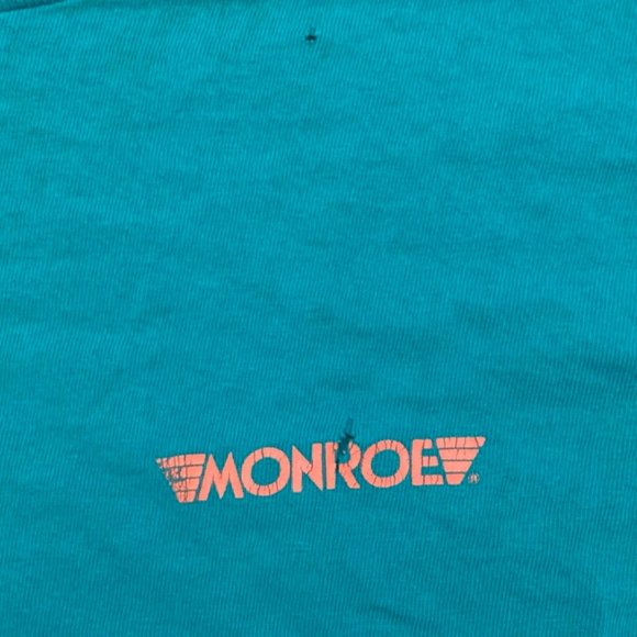 Vintage 90s Thrashed Monroe Teal Single Stitch Tee Retro 1990s Emblem Ba… - Picture 9 of 16